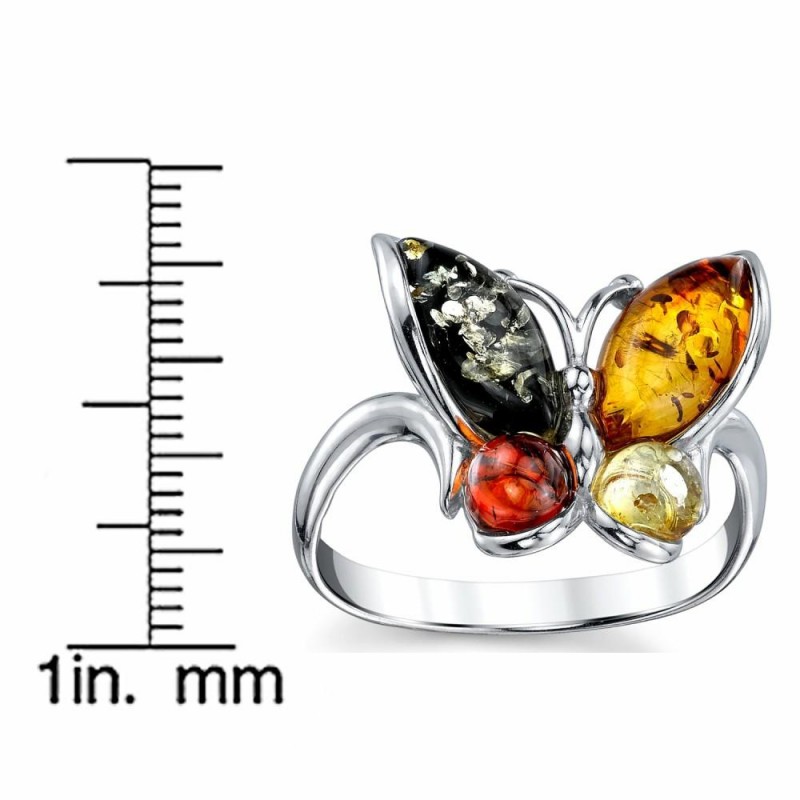 Womens Rings | Women's Sterling Silver Baltic AmberButterfly Ring Cherry Honey Cognac Olive Colors Sizes 5 -9