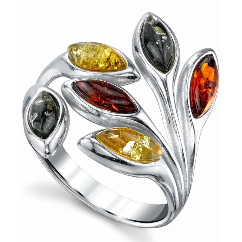 Womens Rings | Women's Sterling Silver Baltic AmberLeaf Ring Cherry Honey Cognac Olive Colors 5-9