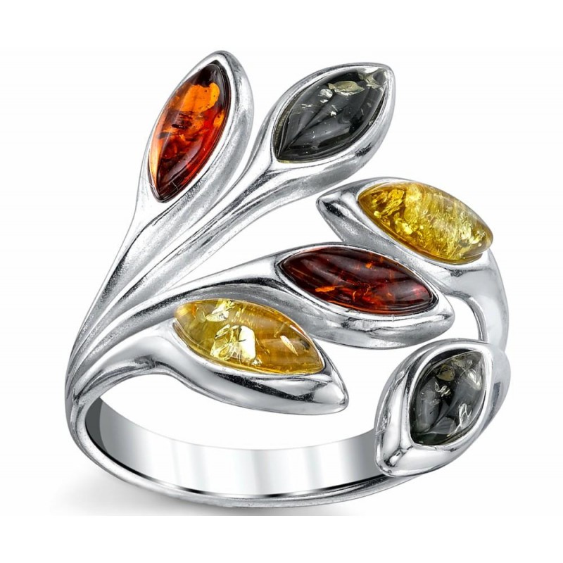 Womens Rings | Women's Sterling Silver Baltic AmberLeaf Ring Cherry Honey Cognac Olive Colors 5-9