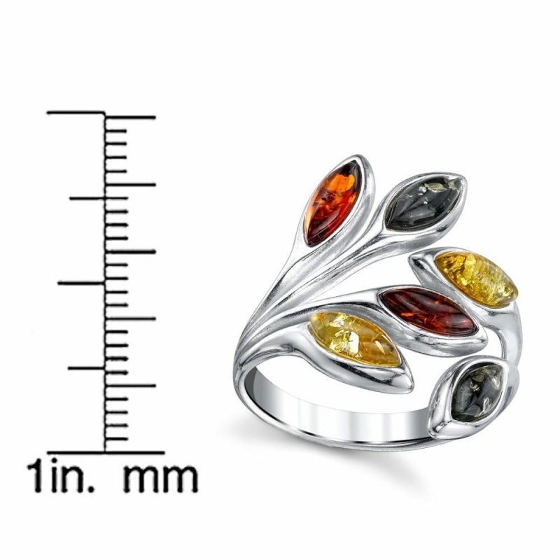 Womens Rings | Women's Sterling Silver Baltic AmberLeaf Ring Cherry Honey Cognac Olive Colors 5-9