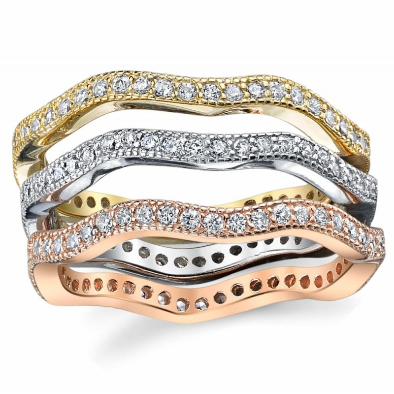 Womens Rings | Women's Sterling Silver Tri-Stackable Set of 3 Eternity Rings Bands Cubic Zirconia