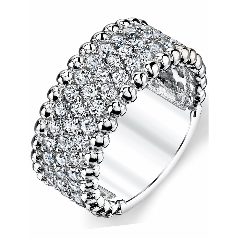 Womens Rings | Women's Three Row Round Cut Cubic Z...