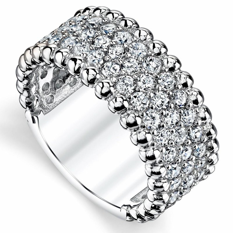 Womens Rings | Women's Three Row Round Cut Cubic Zirconia Sterling Silver Wedding Ring 9MM