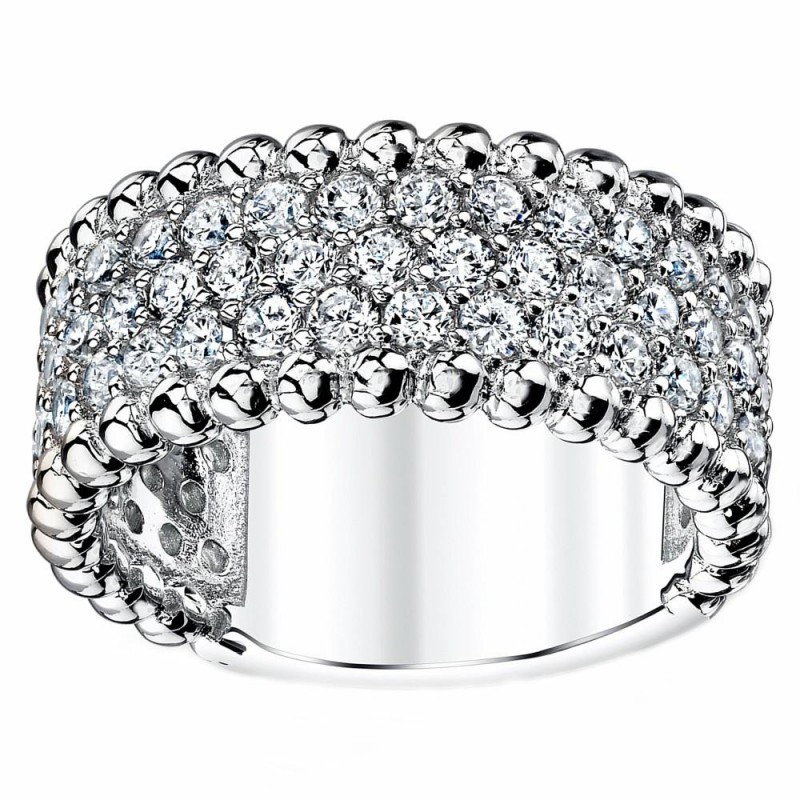 Womens Rings | Women's Three Row Round Cut Cubic Zirconia Sterling Silver Wedding Ring 9MM